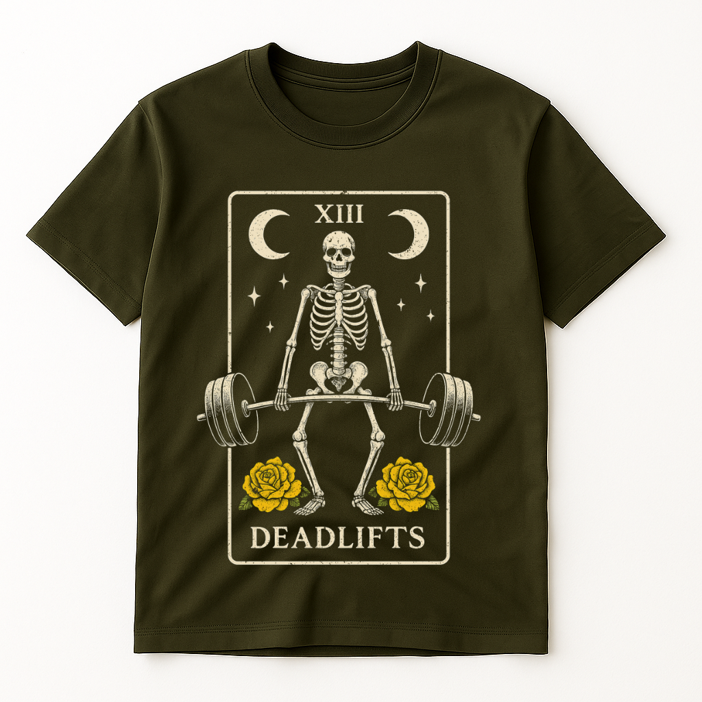SKELETON DEADLIFT TAROT CARD T-SHIRT