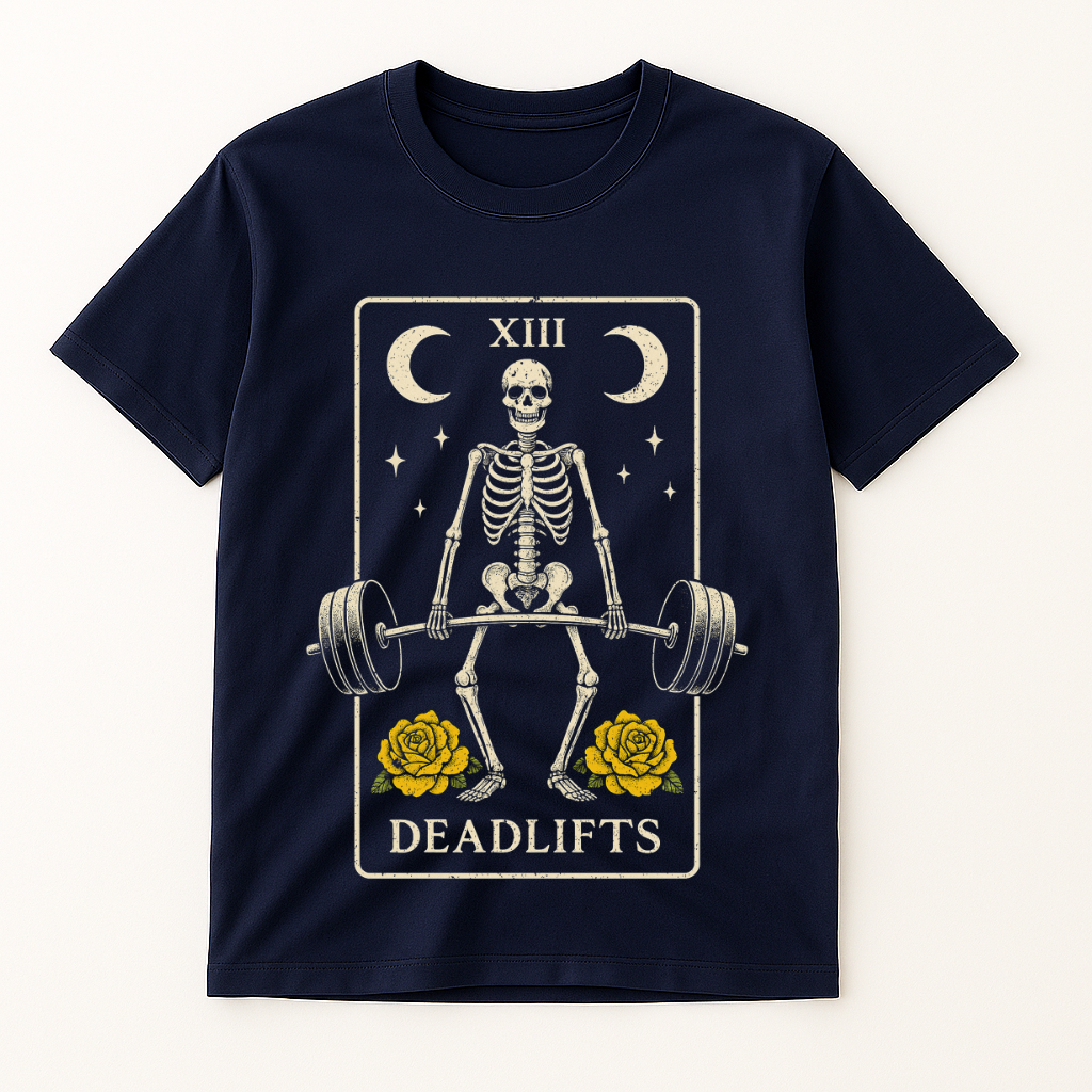 SKELETON DEADLIFT TAROT CARD T-SHIRT