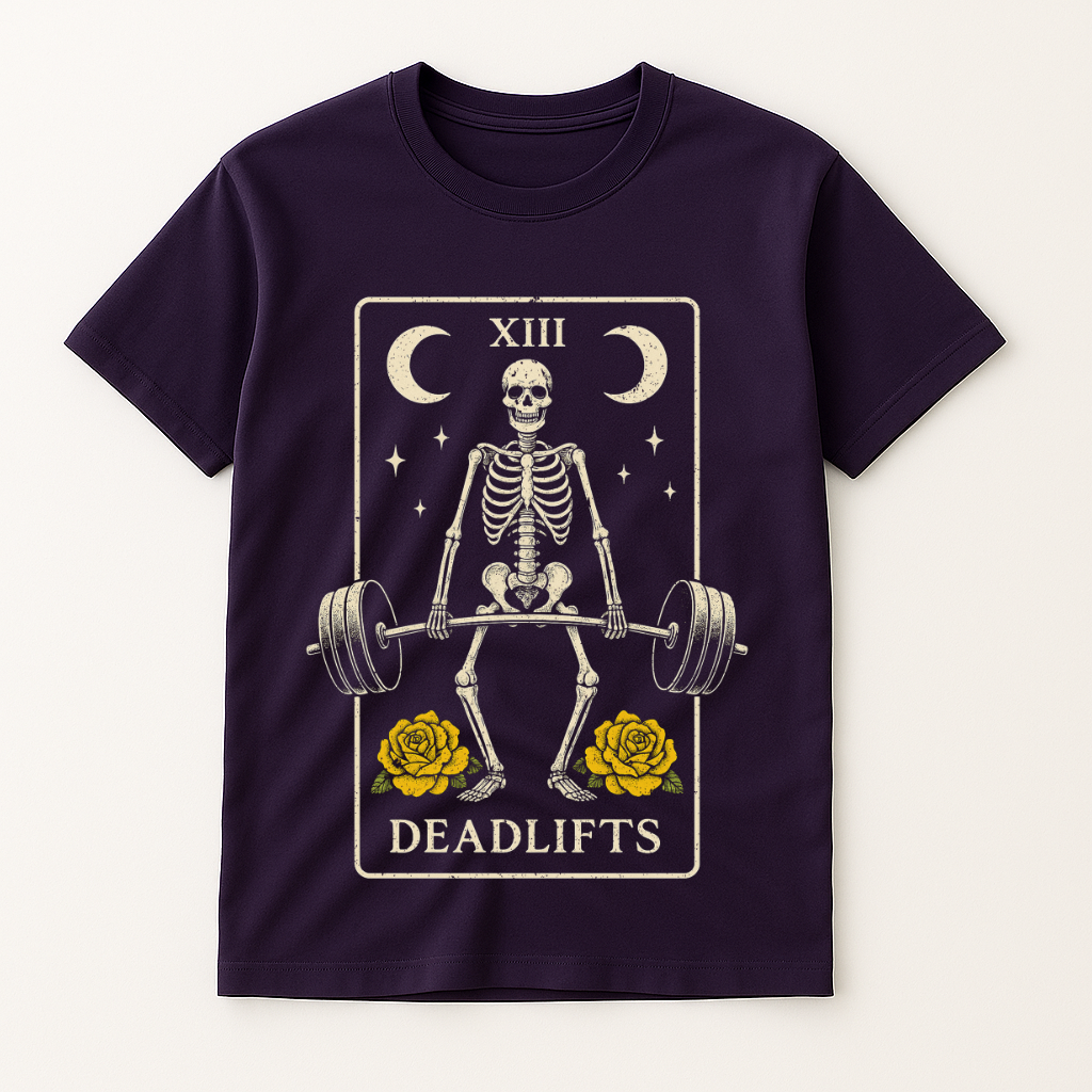 SKELETON DEADLIFT TAROT CARD T-SHIRT