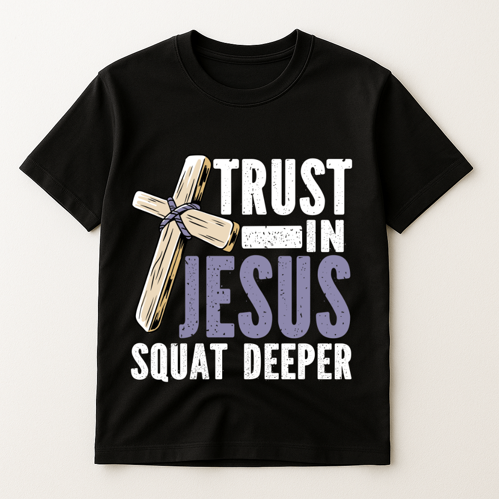 TRUST IN JESUS SQUAT DEEPER T-SHIRT