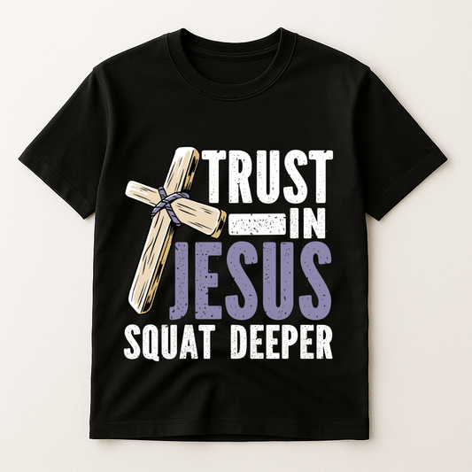 TRUST IN JESUS SQUAT DEEPER T-SHIRT