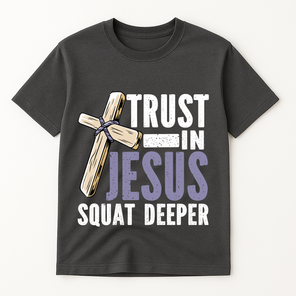 TRUST IN JESUS SQUAT DEEPER T-SHIRT