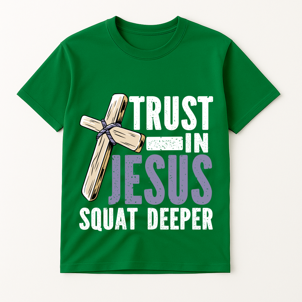 TRUST IN JESUS SQUAT DEEPER T-SHIRT