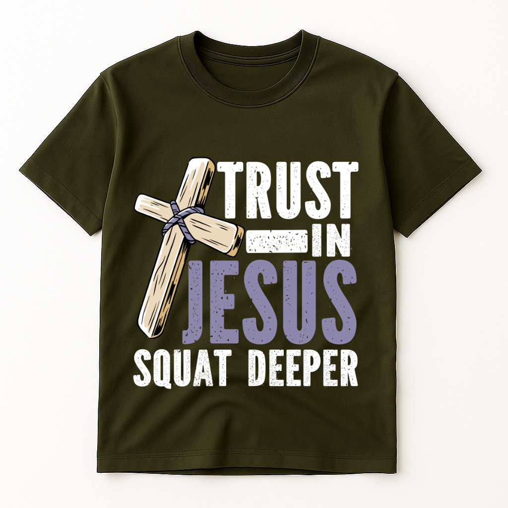 TRUST IN JESUS SQUAT DEEPER T-SHIRT