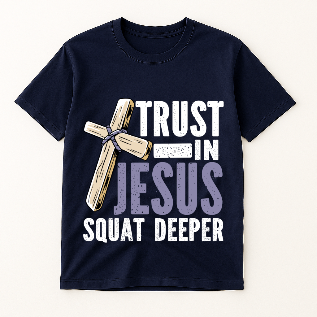 TRUST IN JESUS SQUAT DEEPER T-SHIRT