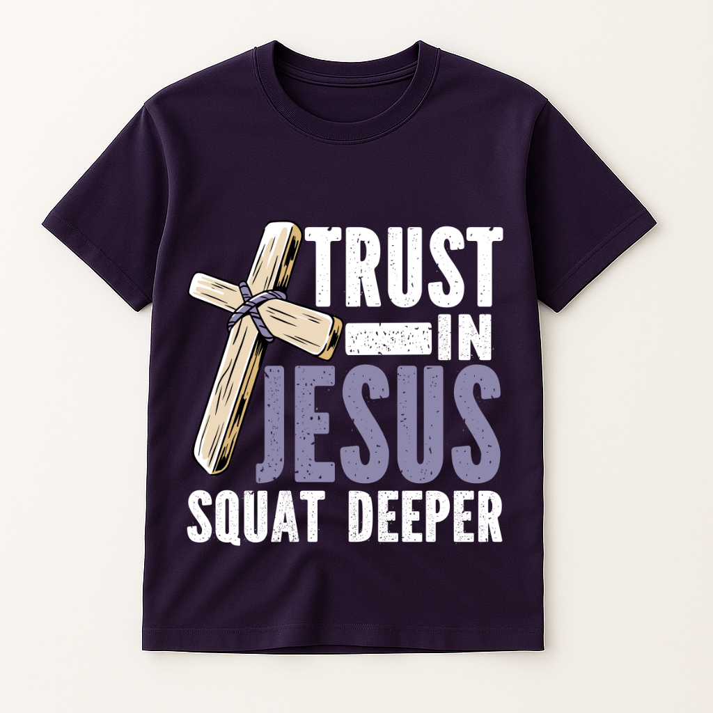 TRUST IN JESUS SQUAT DEEPER T-SHIRT
