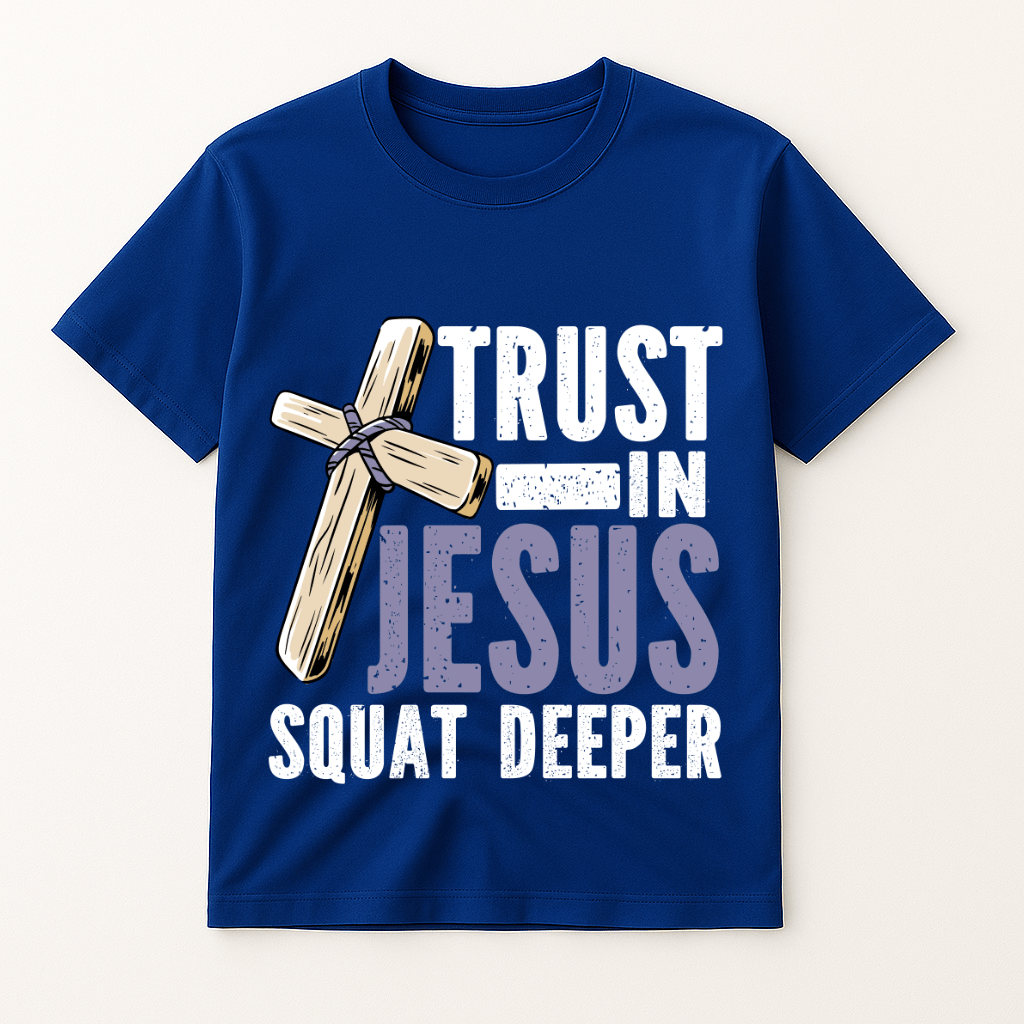 TRUST IN JESUS SQUAT DEEPER T-SHIRT
