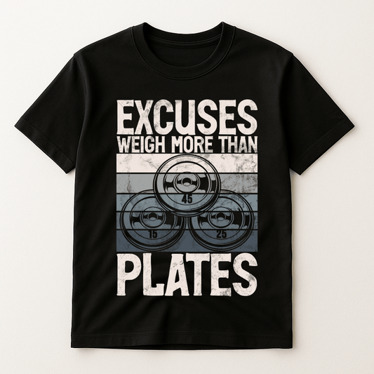 EXCUSES WEIGHS MORE THAN PLATES T-SHIRT