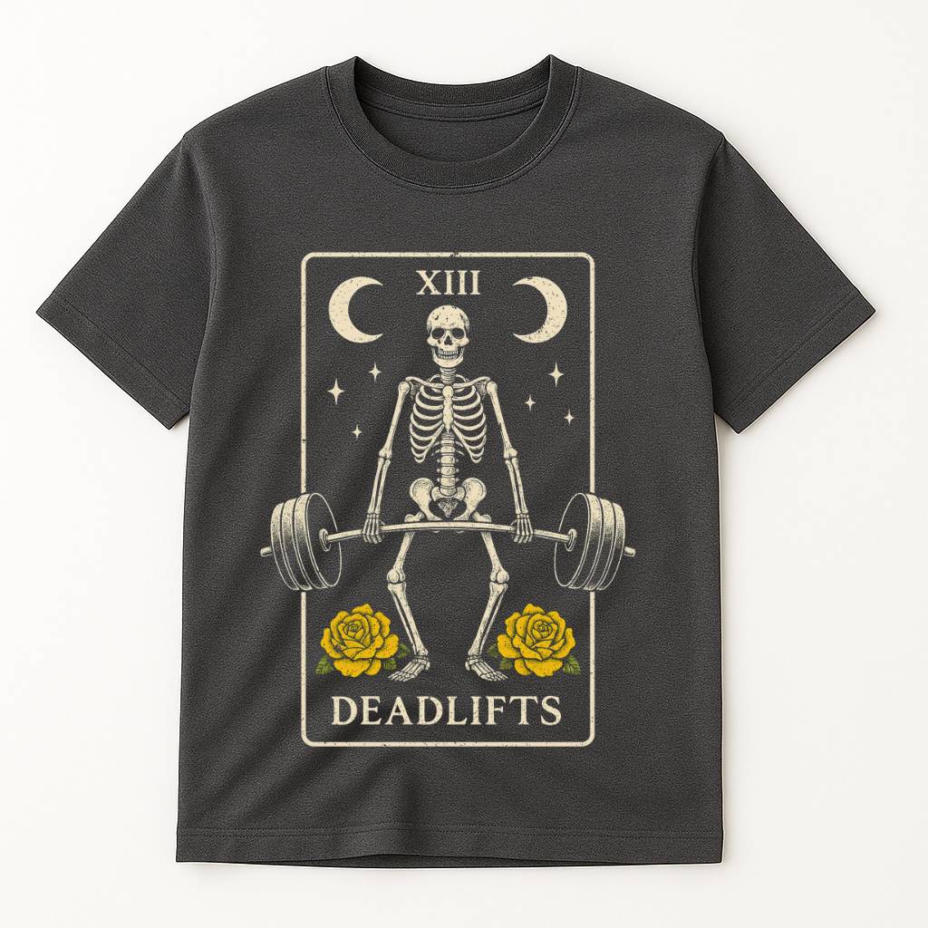 SKELETON DEADLIFT TAROT CARD T-SHIRT