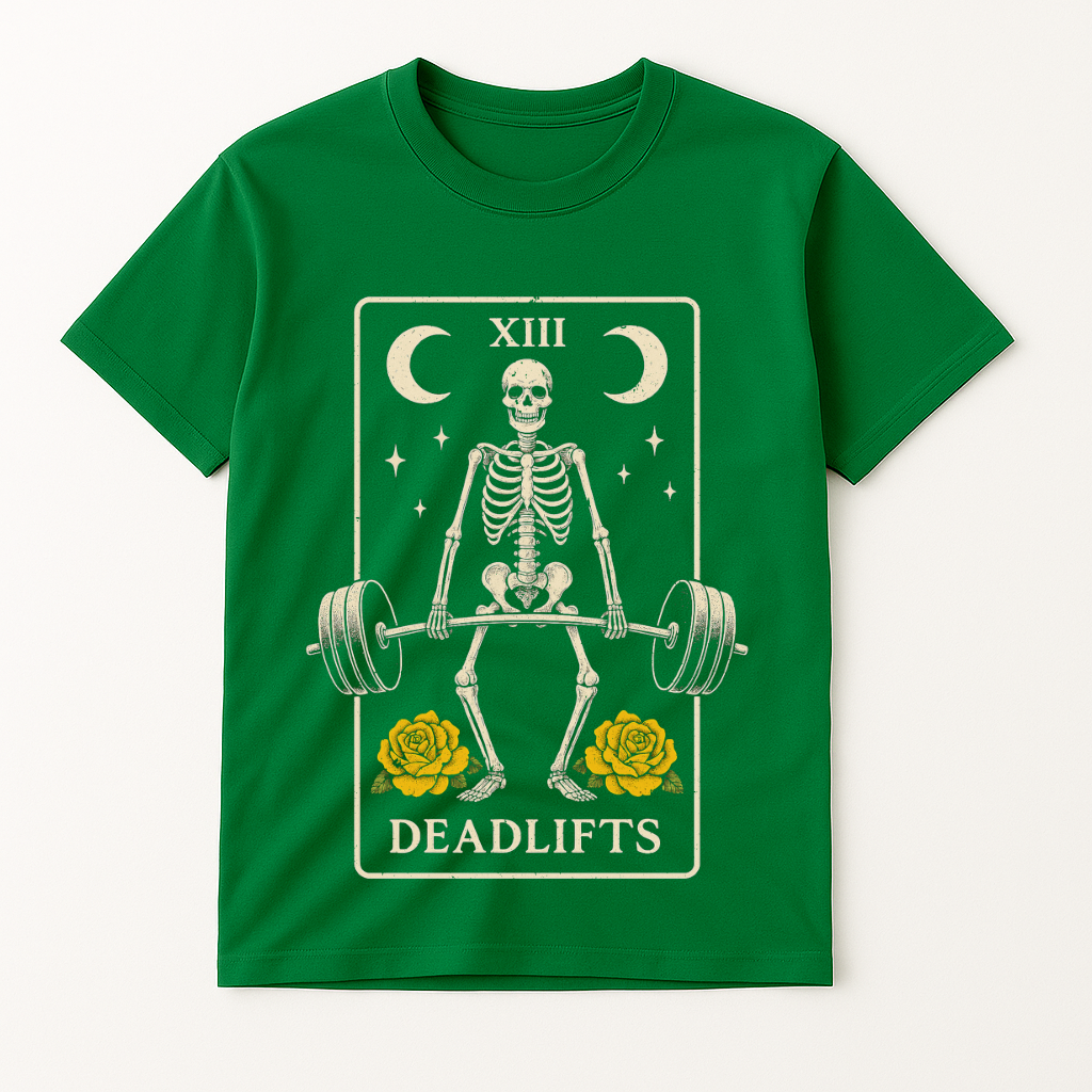 SKELETON DEADLIFT TAROT CARD T-SHIRT