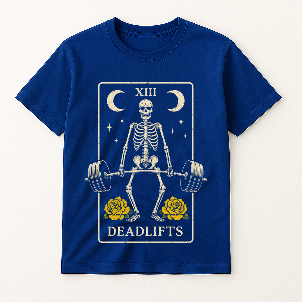 SKELETON DEADLIFT TAROT CARD T-SHIRT