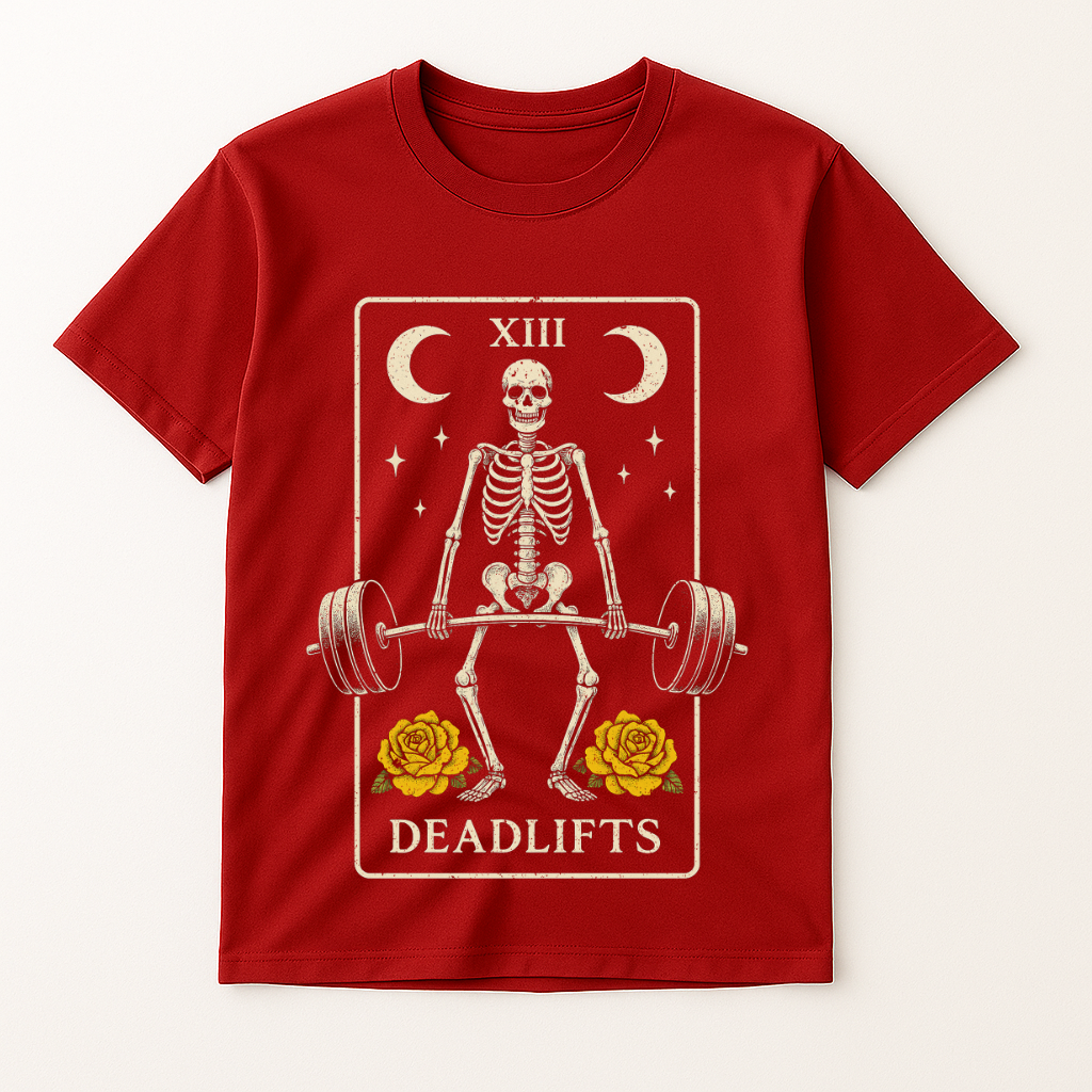 SKELETON DEADLIFT TAROT CARD T-SHIRT