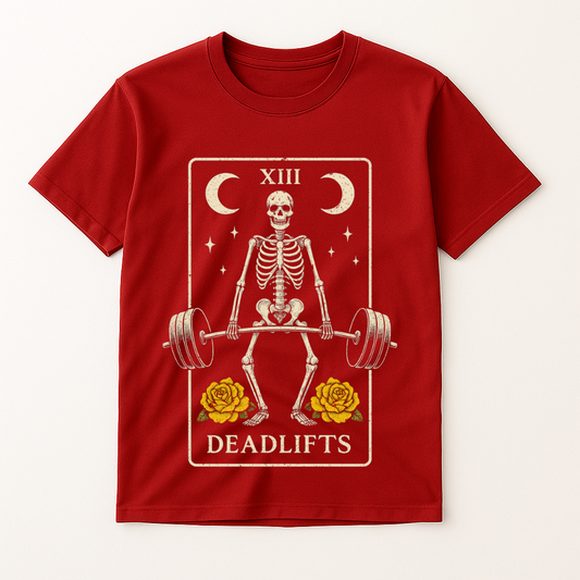 SKELETON DEADLIFT TAROT CARD T-SHIRT